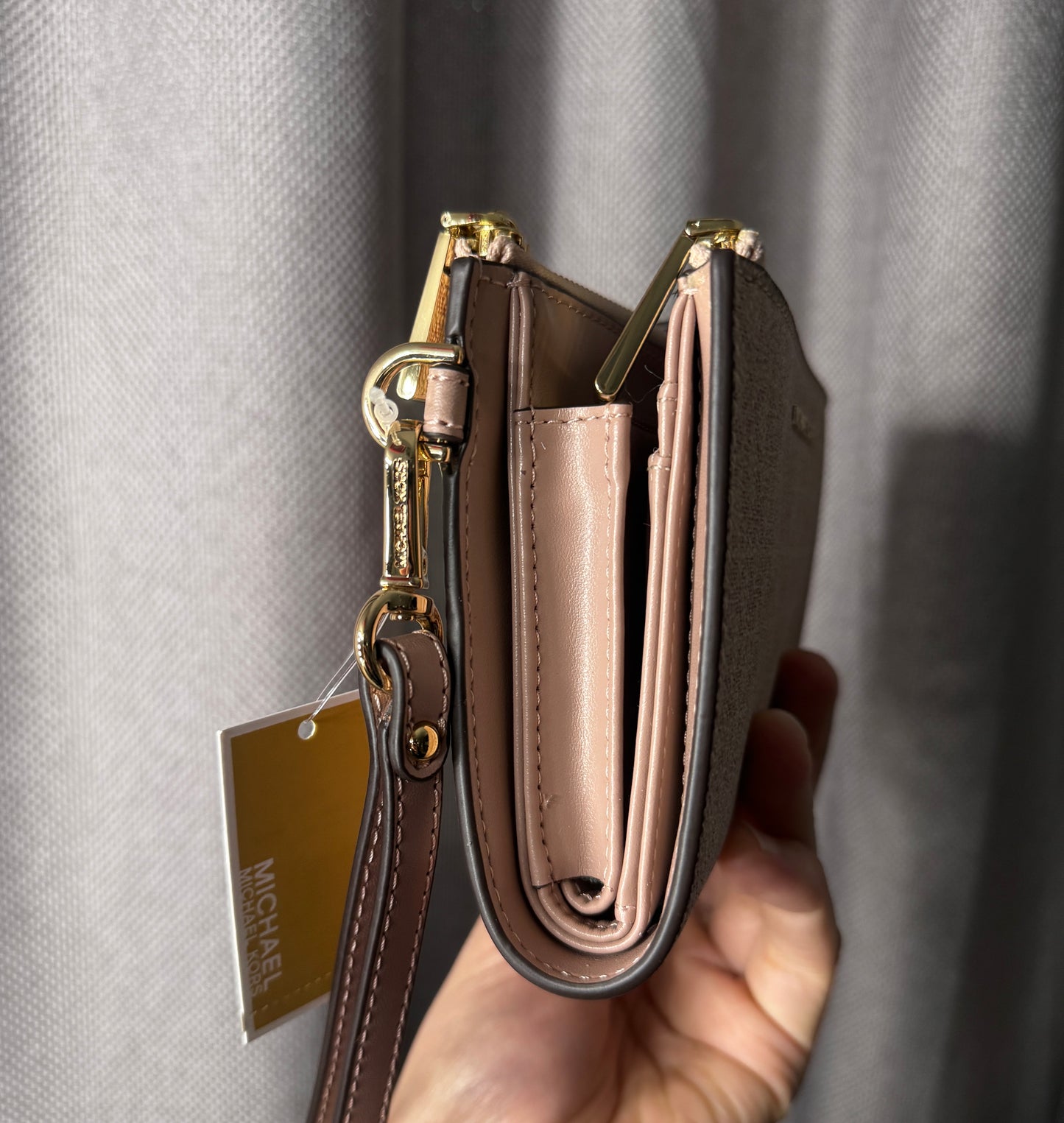 Billetera de Mano Michael Kors Adele Double Zip Wristlet – Rosa