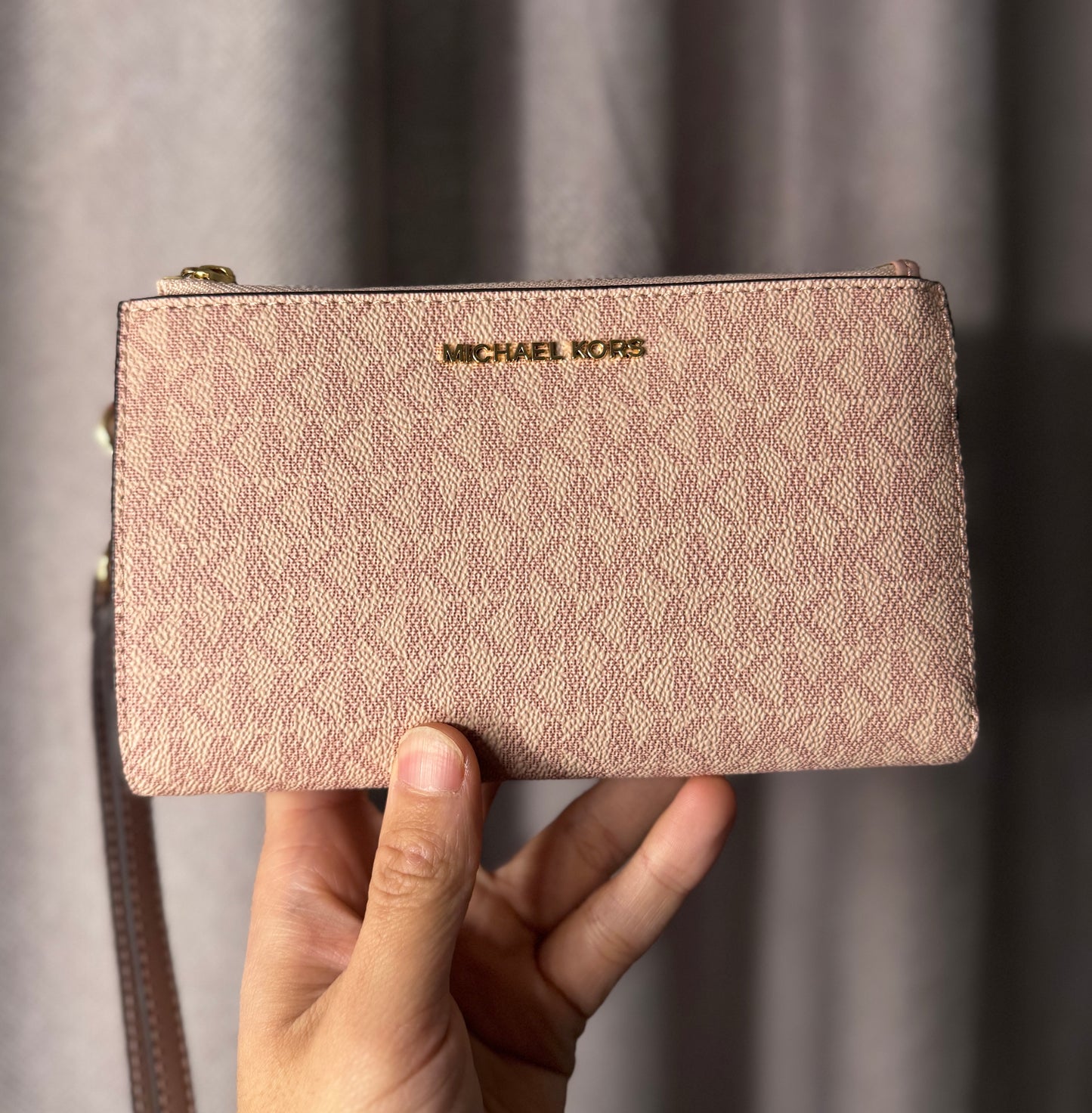 Billetera de Mano Michael Kors Adele Double Zip Wristlet – Rosa